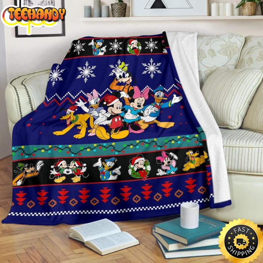 Disney Mickey Mouse And Friends Blue Black  Blanket Christmas