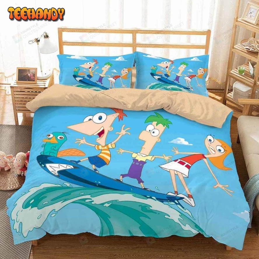 Disney Phineas And Ferb Surfing Friends 3D Printed Duvet Cover Bedding Set