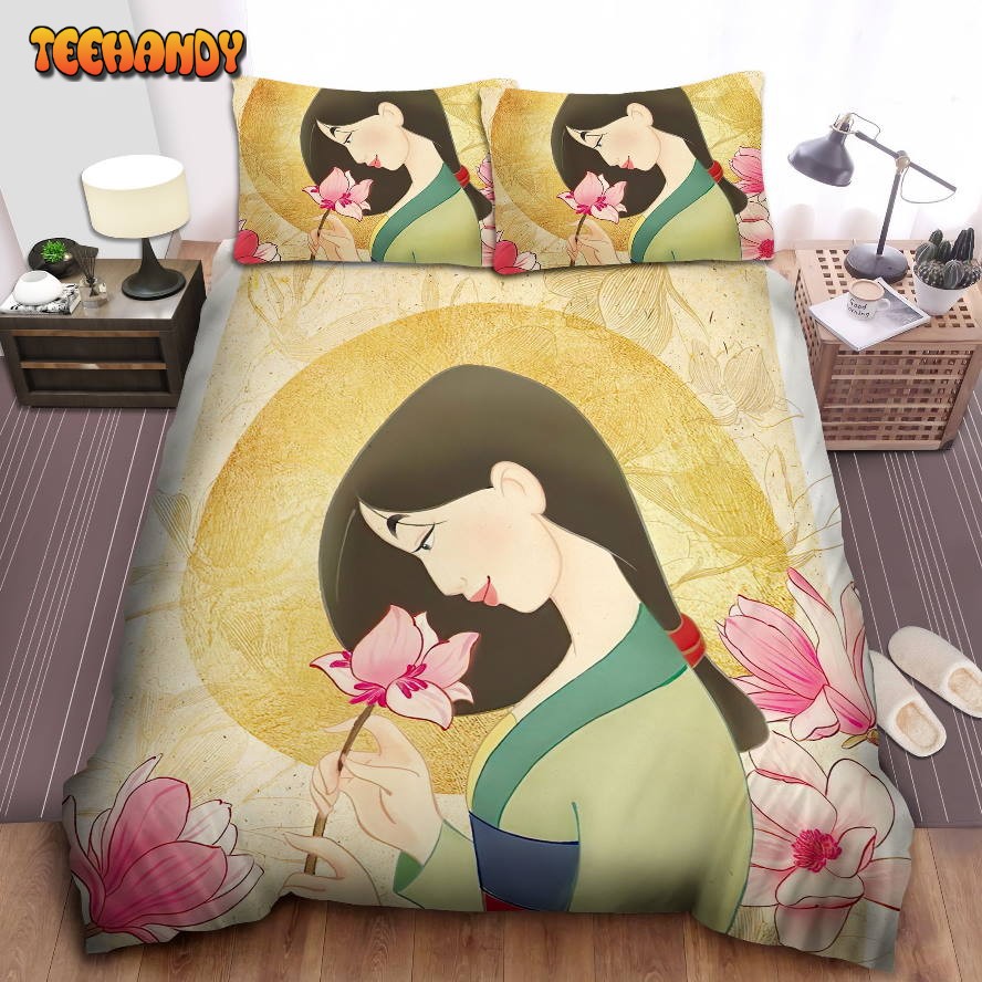 Disney Princess Mulan And Flowers Illustration Spread Comforter Bedding Sets