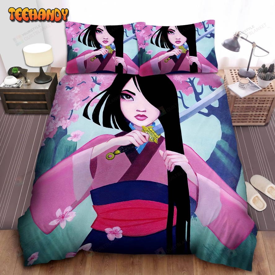 Disney Princess Mulan Cutting Her Own Hair Illustration Comforter Bedding Sets