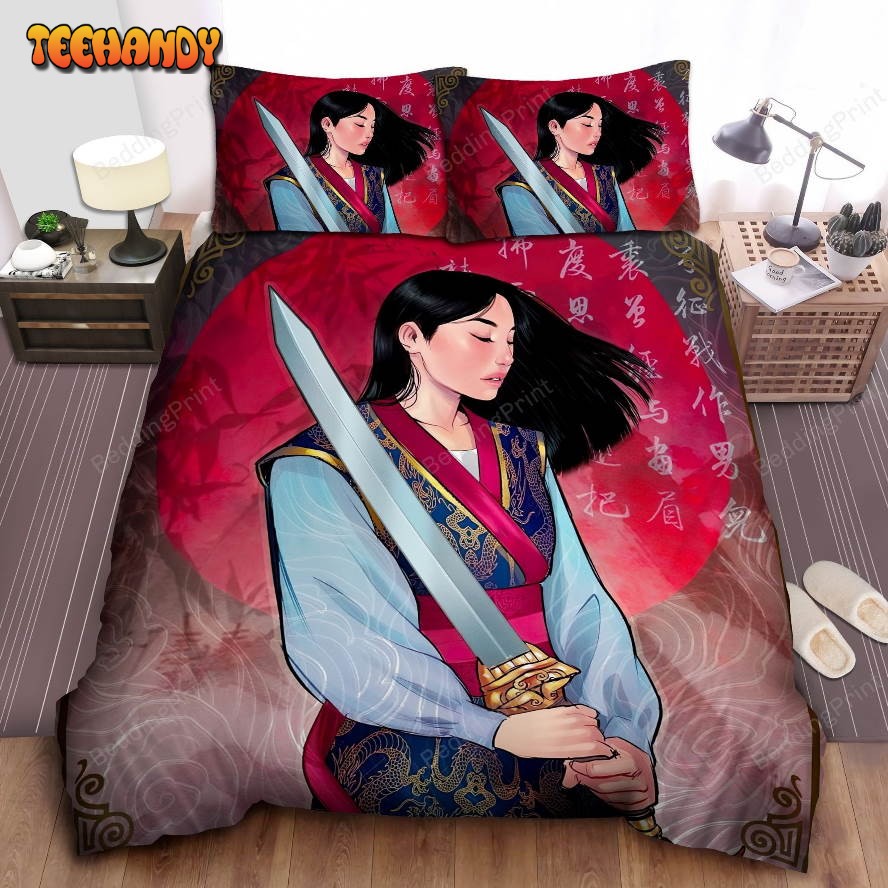 Disney Princess Mulan In Short Hair With Her Sword Duvet Cover Bedding Sets