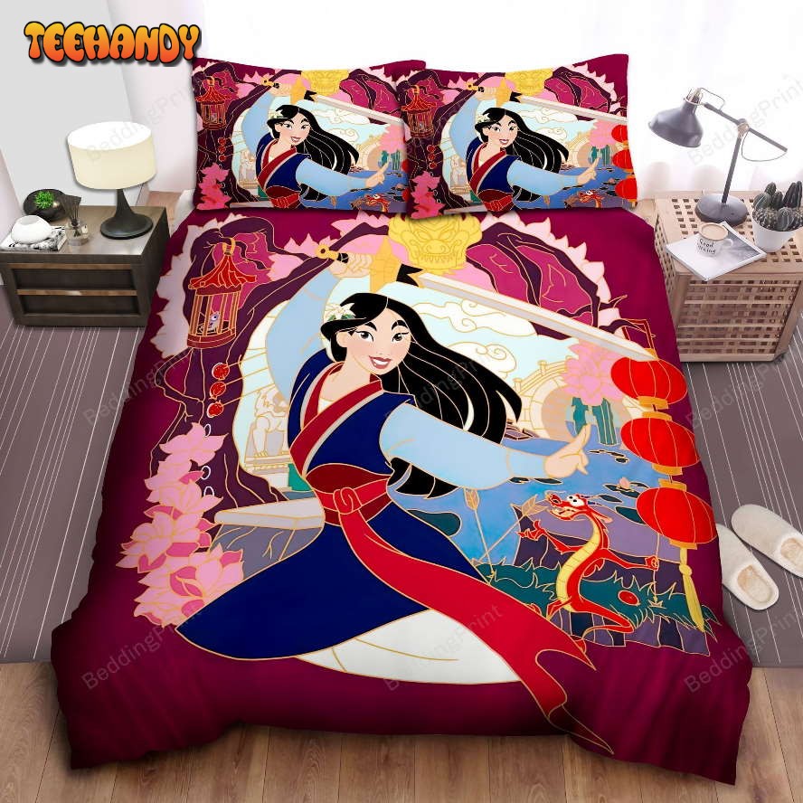 Disney Princess Mulan Mushu And Cri-Kee Illustration Duvet Cover Bedding Sets