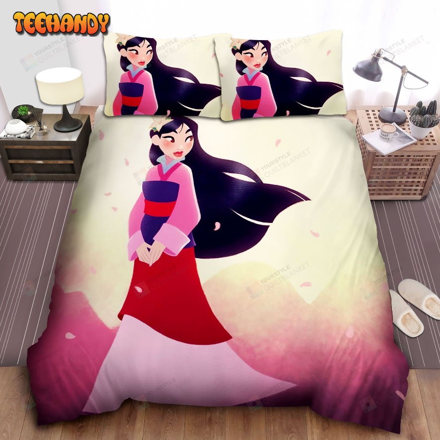 Disney Princess Mulan Wearing Hanfu Illustration Spread Comforter Bedding Sets