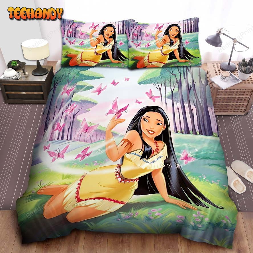 Disney Princess Pocahontas Playing With Butterflies Duvet Cover Bedding Sets