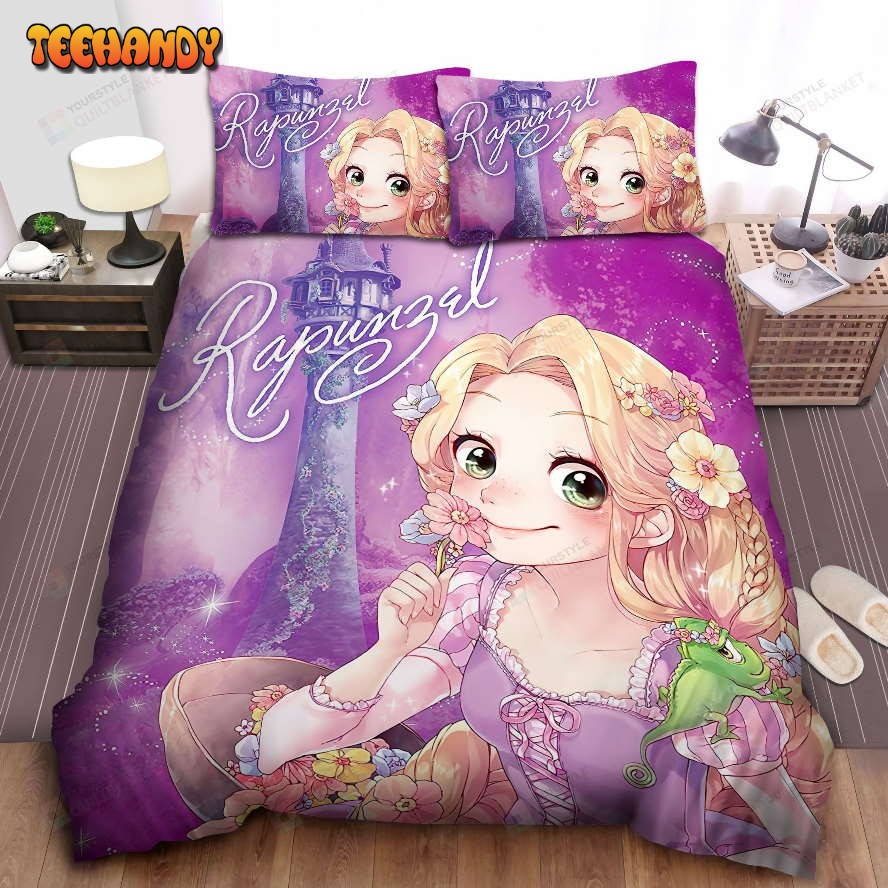 Disney Princess Rapunzel &amp Flowers In Chibi Style Comforter Bedding Sets