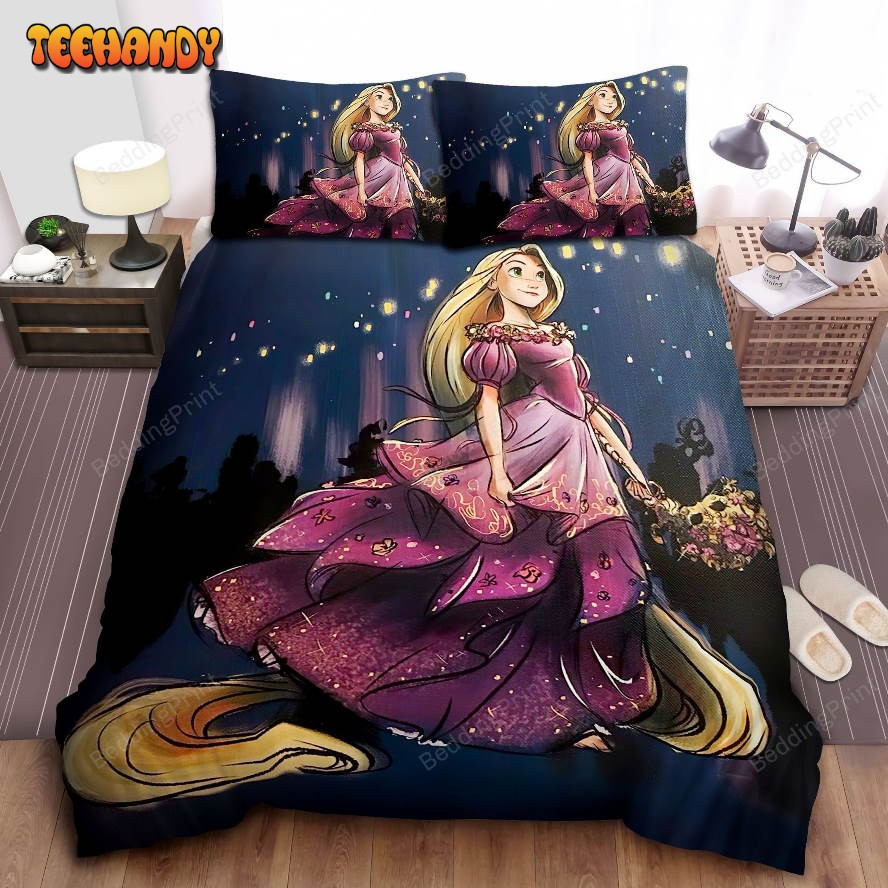 Disney Princess Rapunzel Holding A Flower Bouquet Duvet Cover Bedding Sets