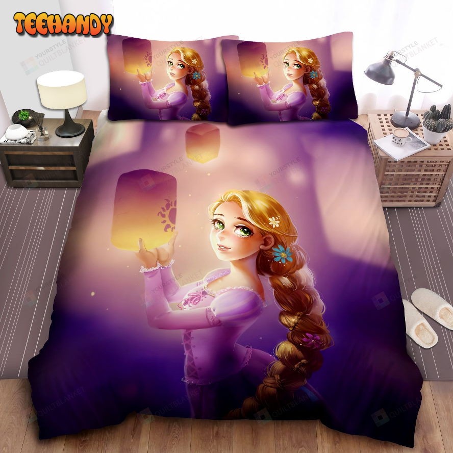 Disney Princess Rapunzel Holding A Sky Lantern Spread Comforter Bedding Sets