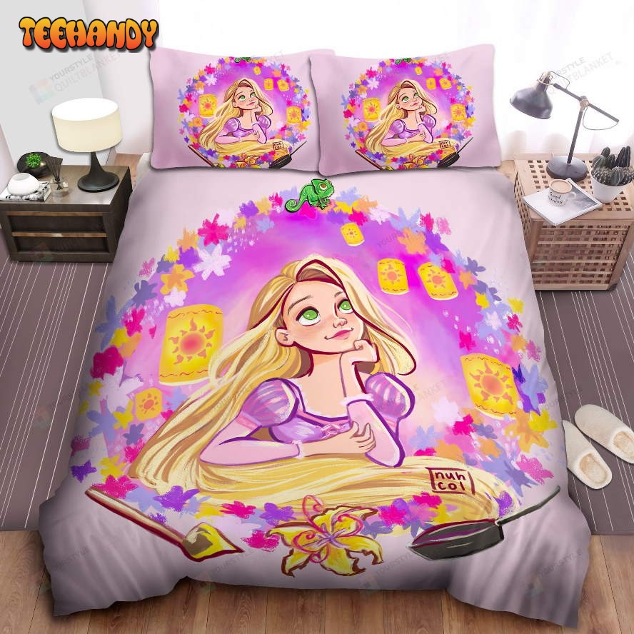 Disney Princess Rapunzel In Flowers Window Painting Comforter Bedding Sets