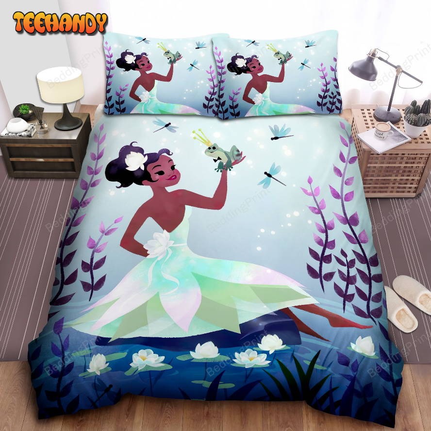 Disney Princess Tiana And The Frog Prince Artwork Duvet Cover Bedding Sets