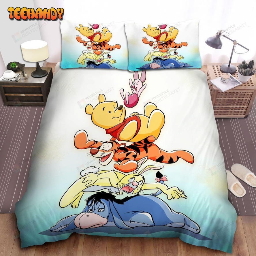 Disney Winnie The Pooh Characters Jumping On Others Comforter Bedding Sets