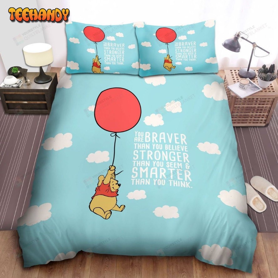 Disney Winnie The Pooh Flying By A Balloon And Quote On Comforter Bedding Sets