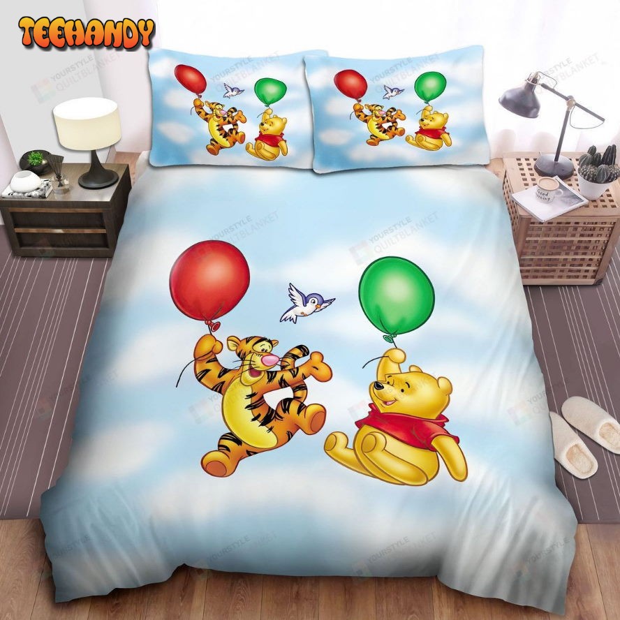 Disney Winnie The Pooh Flying With Tiger By Balloons Spread Comforter Bedding Sets