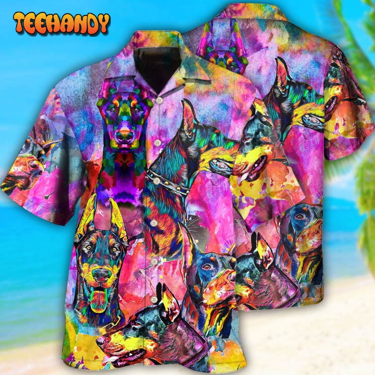 Doberman Colorful Painting So Cool Hawaiian Shirt