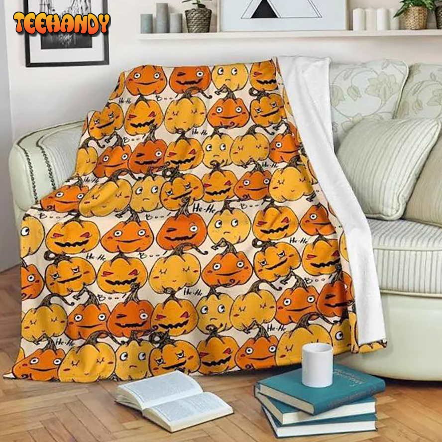 Emotion Pumpkin Halloween Sherpa Blanket Funny Halloween Gift Blanket