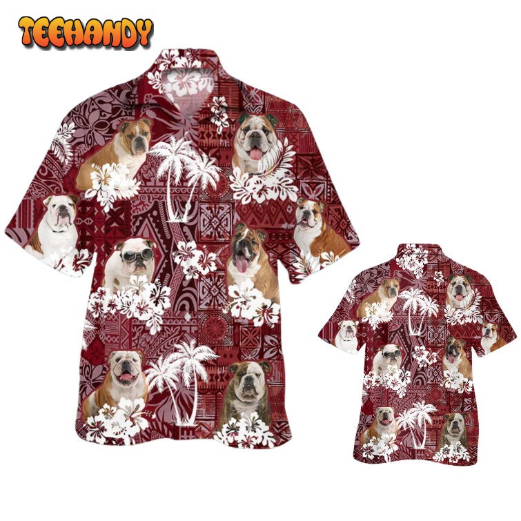 English BullDog Hawaiian Shirt, Cool Hawaiian Shirt Dog Red Tribal Pattern