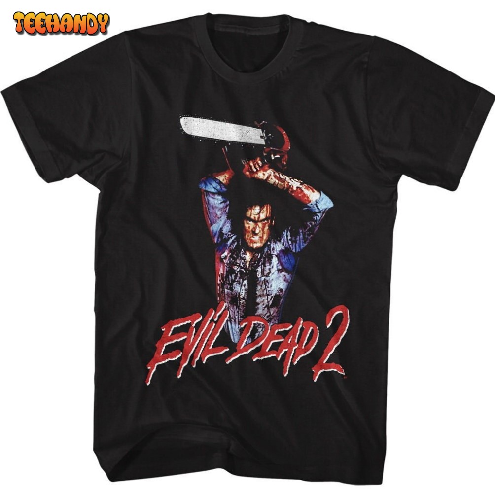 Evil Dead 2 Raised Chainsaw Black Shirts