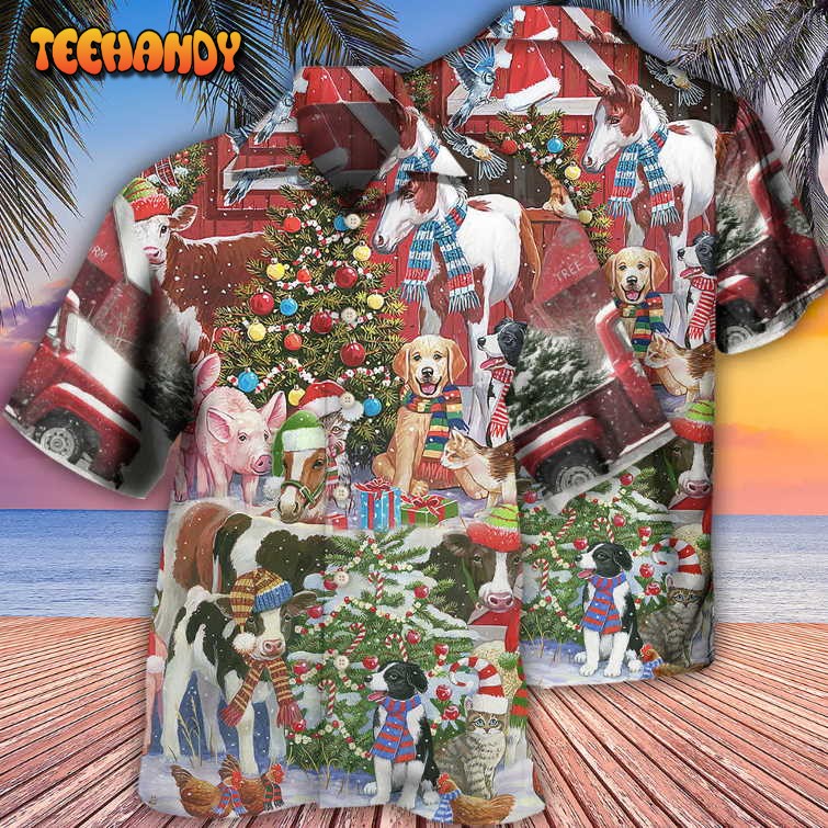 Farm Animals Happy With Xmas Night Hawaiian Shirt