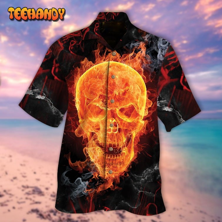 Fire Skull Red Smoke All Over Printed 3D Hawaiian Shirt