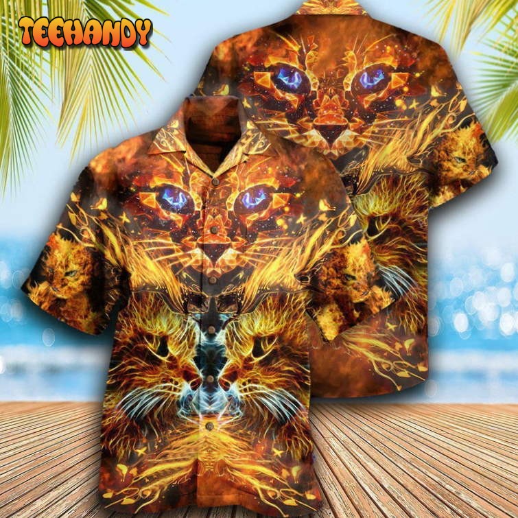 Flaming Cat Hawaiian Shirt, Cool Printing Hawaii Shirt, Gift For Cat Lovers