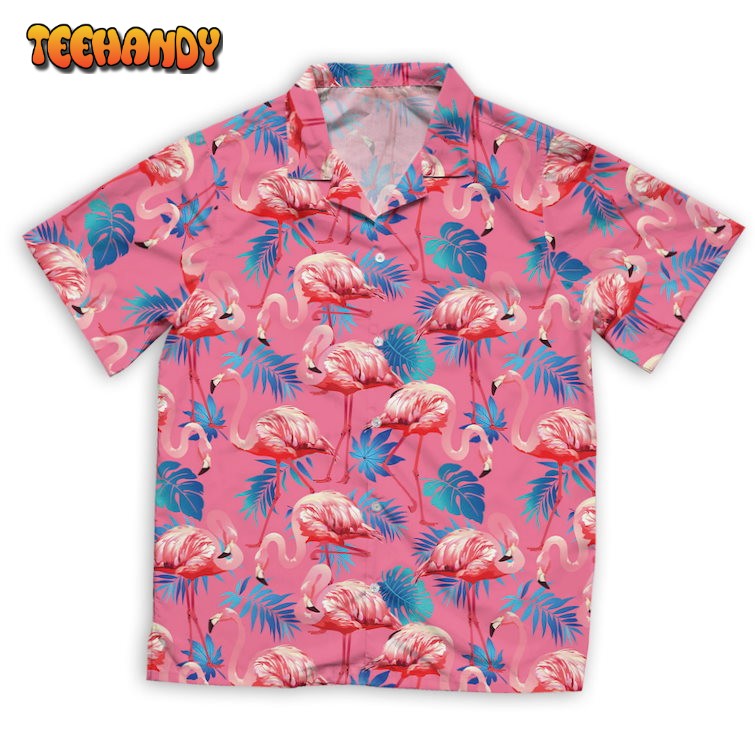 Flamingo Bird And Tropical Flowers Short Sleeve Hawaiian Shirt