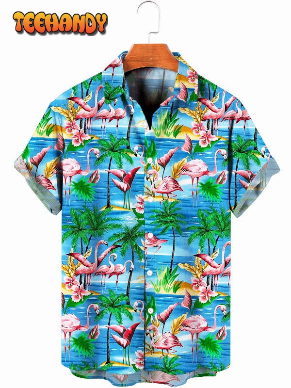 Flamingo Hawaiian Shirt, Beach Hawaii Shirt, Cool Button Hawaiian Shirt