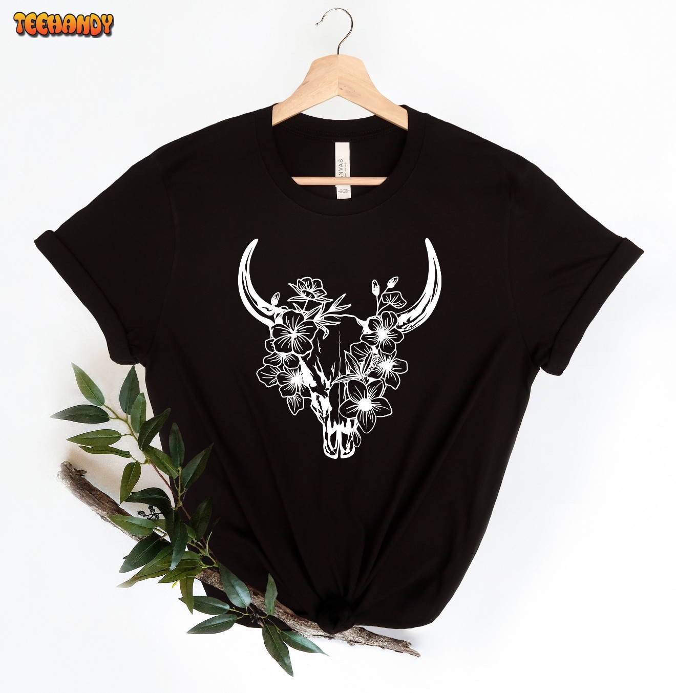 Floral Cow Skull Shirt, Boho Shirt, Bull Skull Floral Cowgirl Shirt