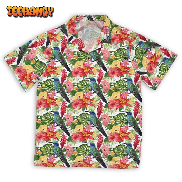 Floral Pattern With Hummingbird Hawaiian Shirt Short Sleeve Aloha Shirt