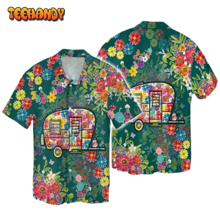 Flower Camping Hawaiian Shirt, Floral Tropical Hawaiian Shirt