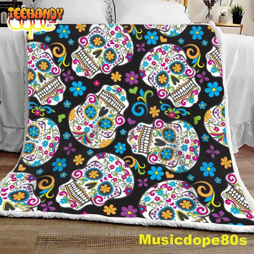 Folkloric Sugar Skulls Halloween Sofa Fleece Throw Blanket