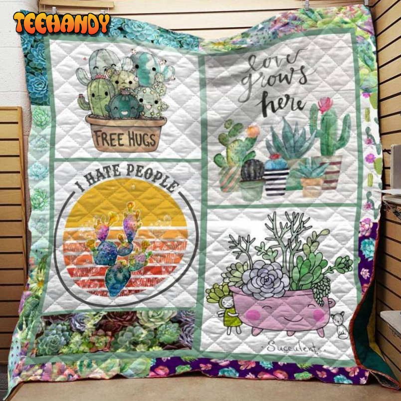 Free Hugs Succulent 3D Customized Quilt Blanket