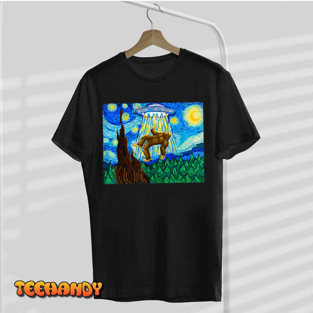 Funny Bigfoot, Bigfoot Alien, Funny Starry Night T-Shirt