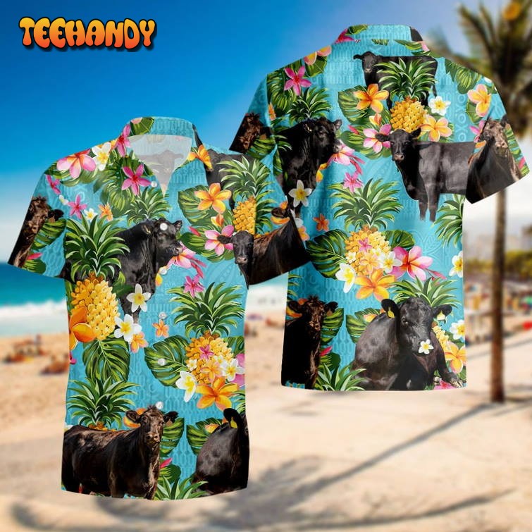 Funny Black Angus Cow Hawaiian Shirt, Tropical Flower Hawaii Shirt