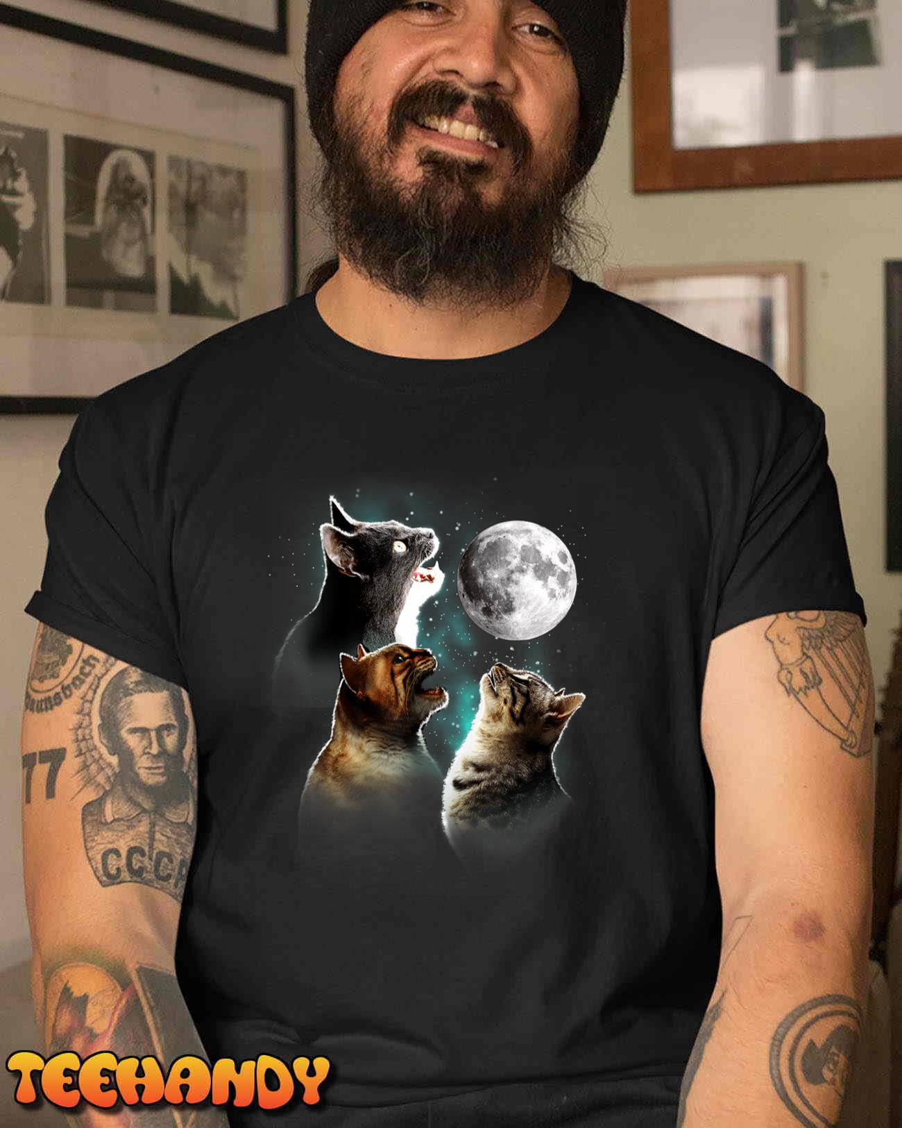 Funny Cat, Cats Meowling At Moon, Cat Owner, Cat Lover, Cat T-Shirt