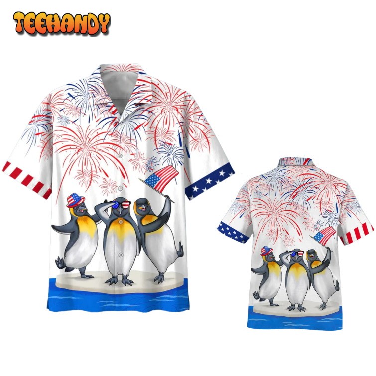 Funny Hawaiian Shirt 4Th Of July Penguins Hawaiian Shirt Independence Day