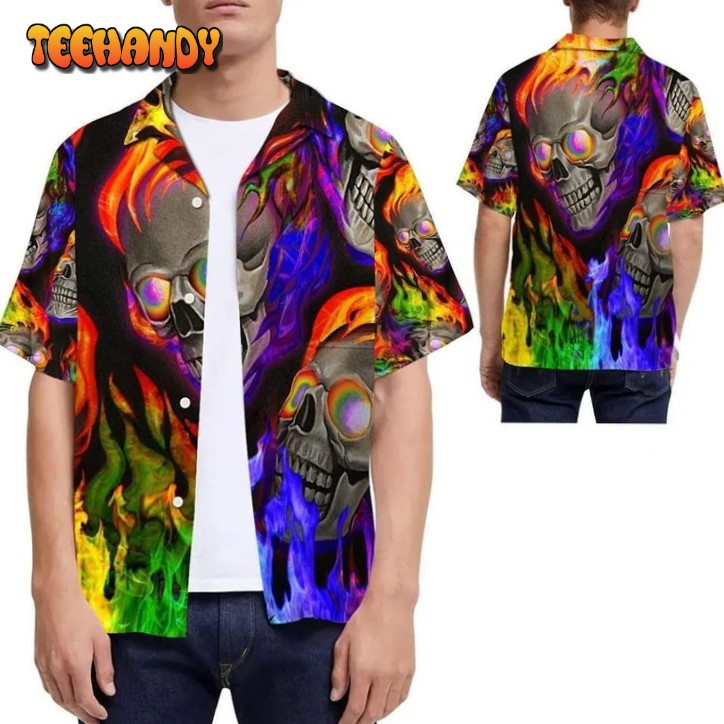 Gay Hawaiian Shirts, Lgbt Pride Rainbow Flame Skull Hawaii Shirt