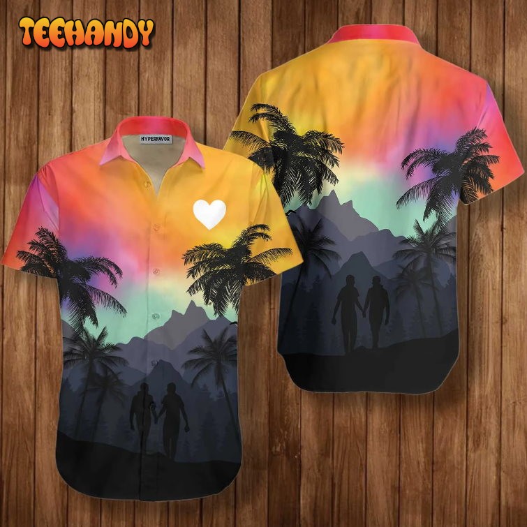 Gay Pride 3D Hawaiian Shirt, Cool LGBT Sunset With Heart Hawaiian Shirt