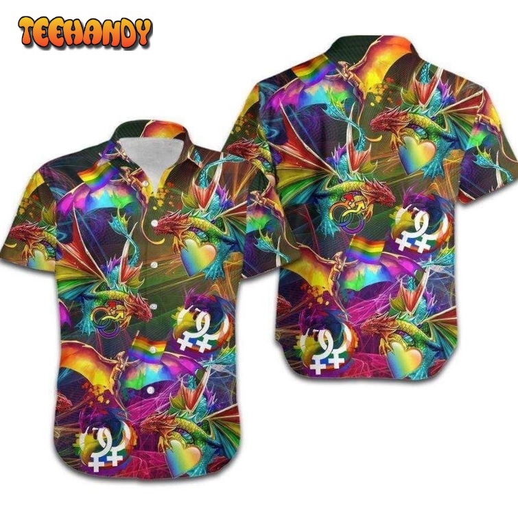 Gay Pride 3D Shirt, Festival LGBT Dragon Rainbow Design Hawaiian Shirt