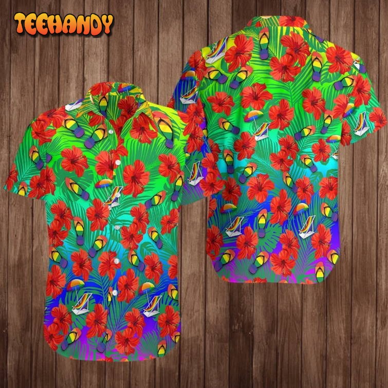 Gay Pride Shirt, LGBT Tropical Hibiscus Nice Ornamental Hawaiian Shirt