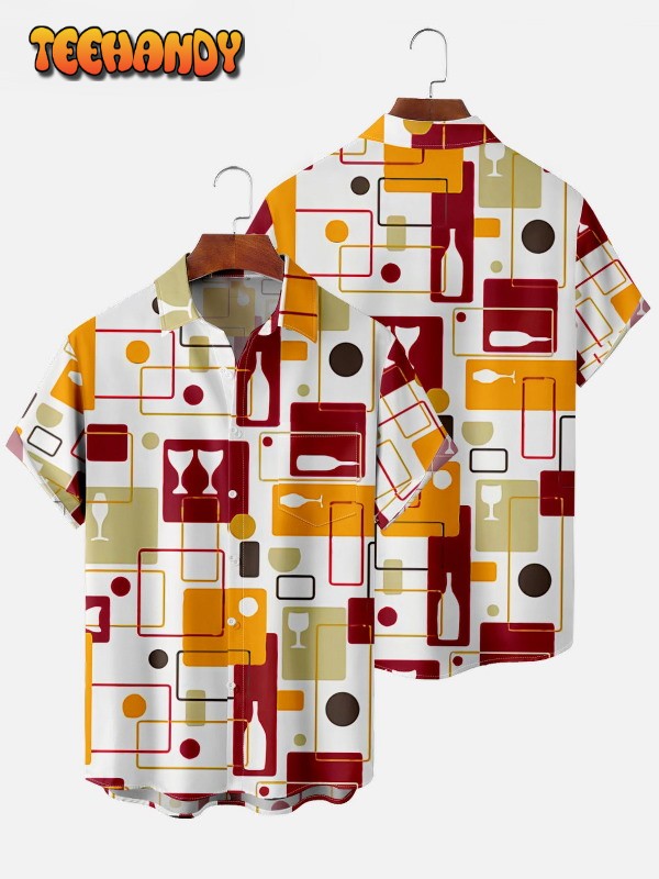 Geometric Wine Glass Hawaiian Shirt, Summer Hawaii Shirt, Beach Shirt