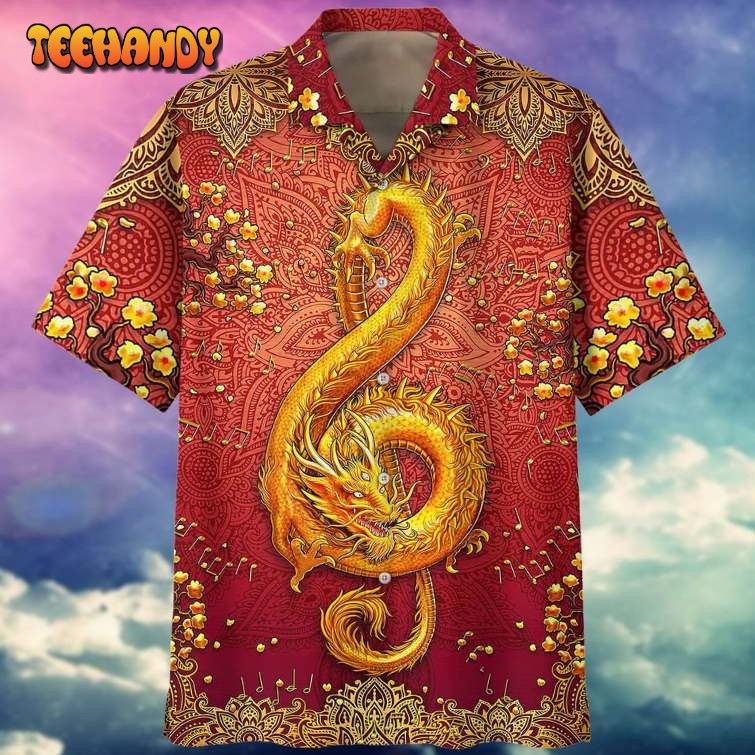 Gold Dragon Hawaiian Shirts, 3D Full Printed Hawaiian Shirt Short Sleeve,