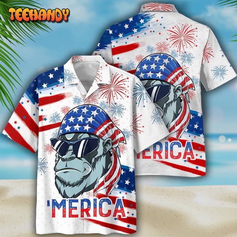 Gorila Hawaiian Shirt For Independence’S Day, Usa Flag Pattern Merica