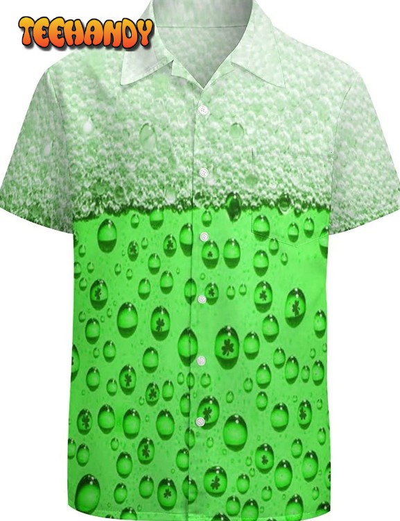 Green Hawaiian Shirt Four Leaf Clover Shirt Patrick’s Day Aloha Shirt