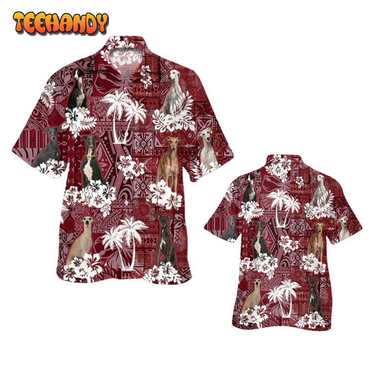 Greyhound Hawaiian Shirt, Dog Hawaiian Shirts Red Tribal Pattern