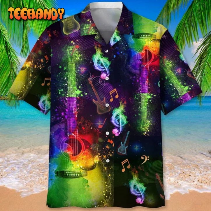 Guitar Color Hawaiian Shirt, Guitarist Man Hawaiian Beach Shirts