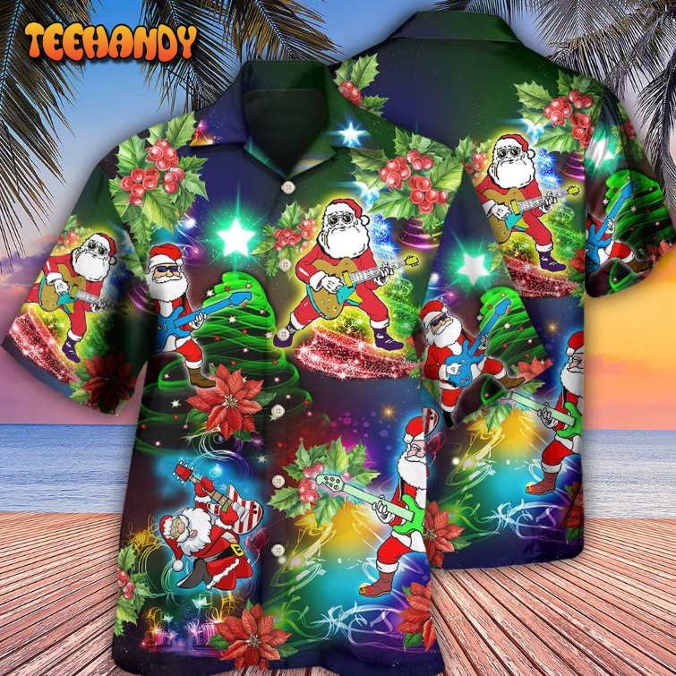 Guitar Music Santa So High Christmas Hawaiian Shirt