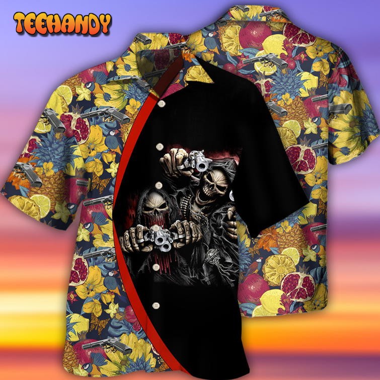 Gun Skull Hand Tropical Gun In Death Hawaiian Shirt