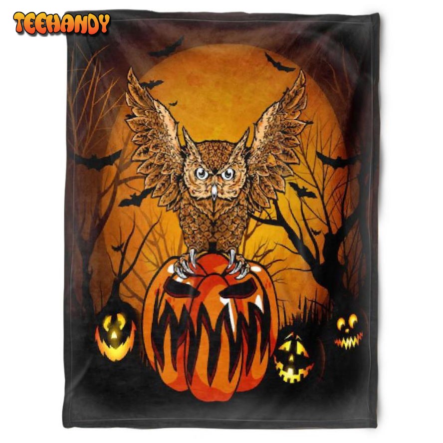 Halloween Owl Pumpkin Lantern Sherpa Blanket Halloween Adult Blanket