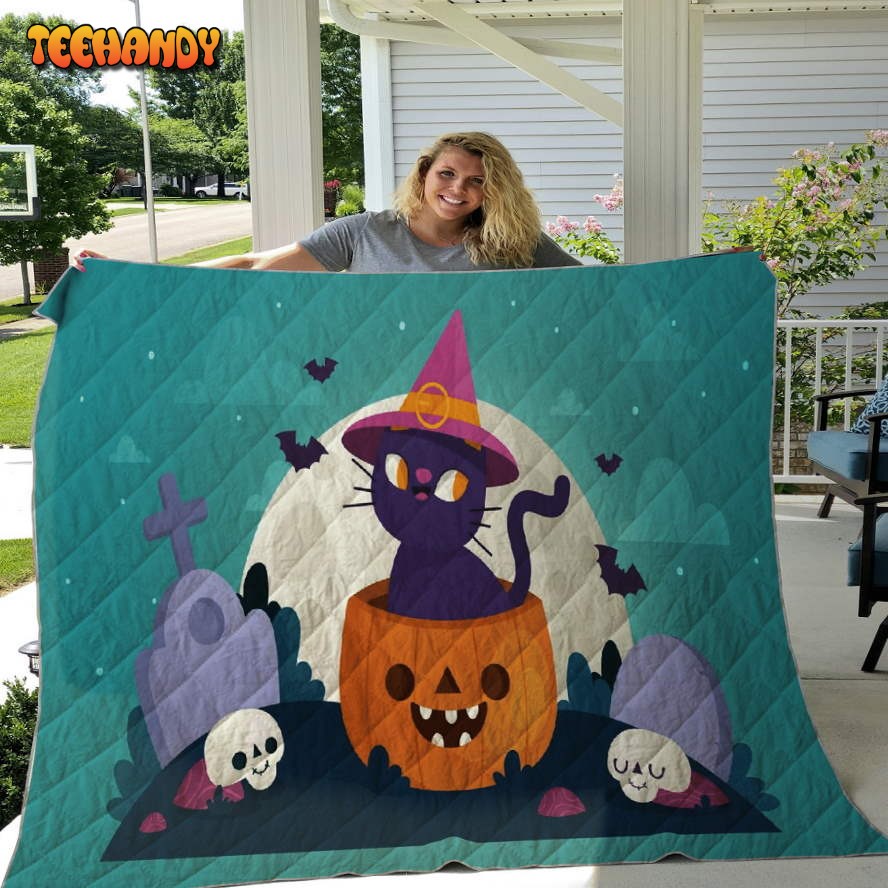 Halloween Pumpkin Black Cat Sherpa Blanket Pumpkin Throw Blanket