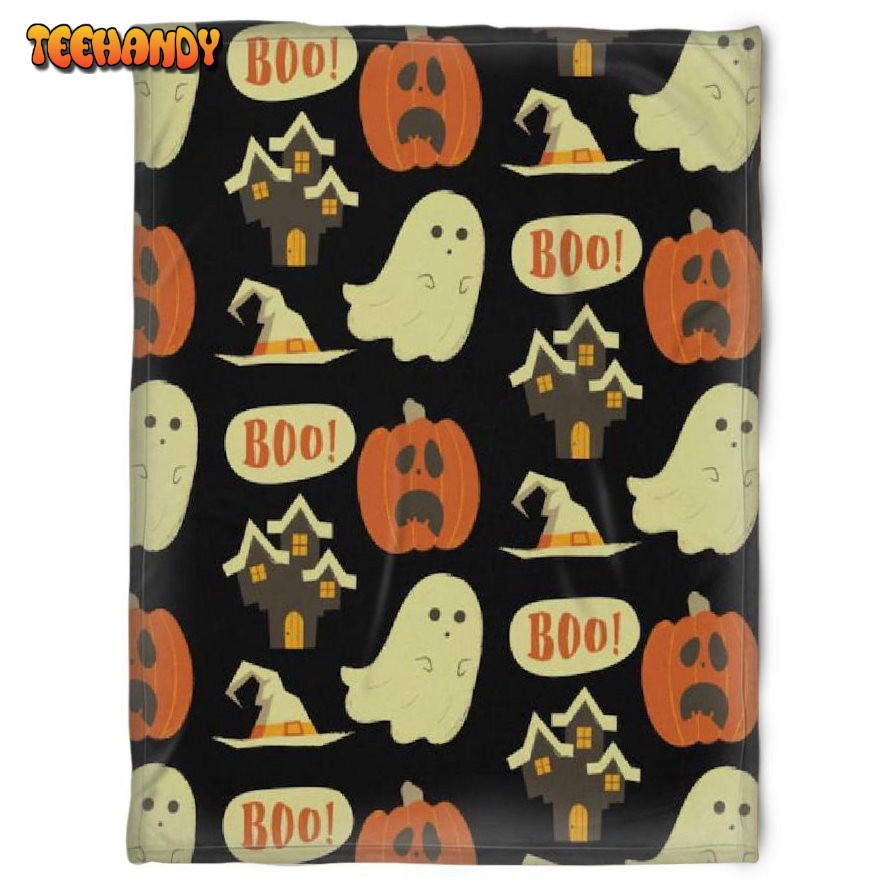 Halloween Sad Pumkins And Ghost Sherpa Blanket Halloween Adult Blanket