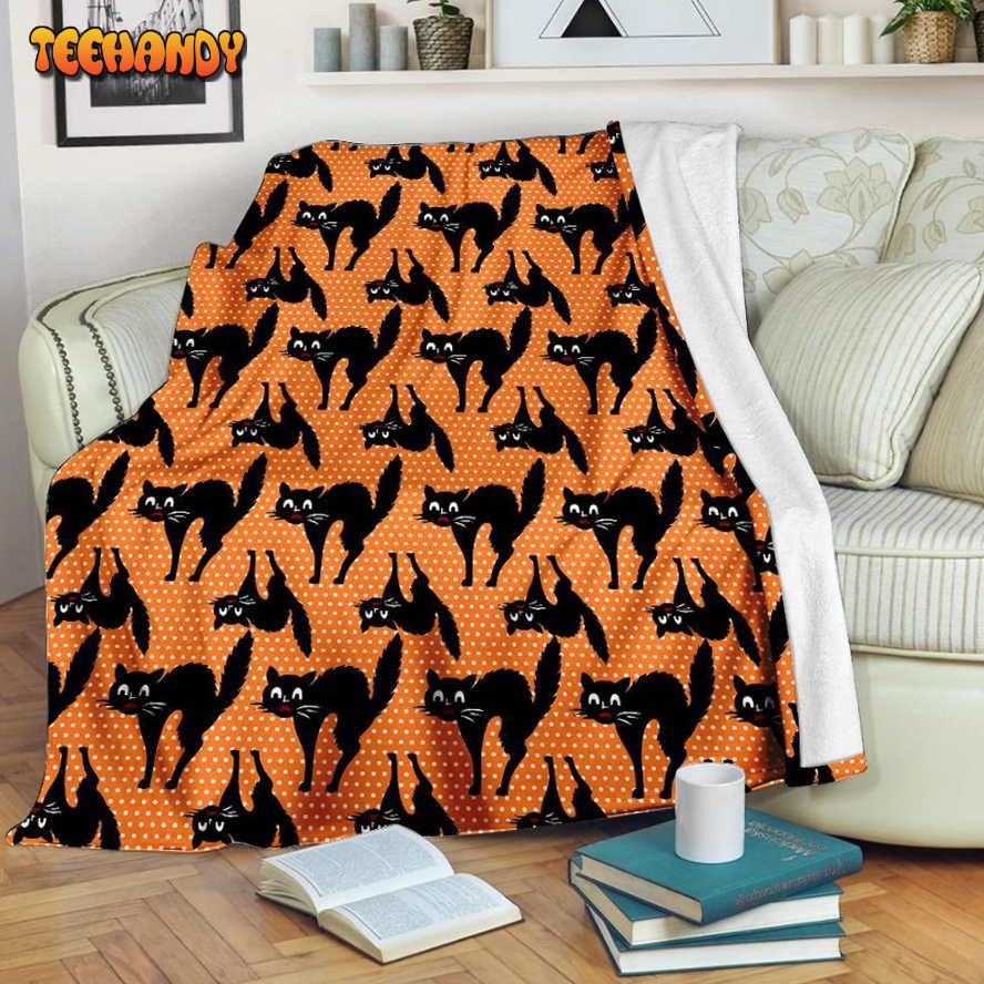 Halloween Scared Cat Sherpa Blanket – Sherpa Blanket – Blanket Halloween